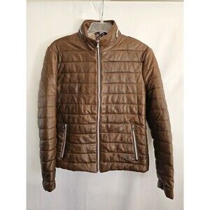 Ron Tomson Jacket Mens Brown Quilted Leather Size Large 50 Zip Front Genuine